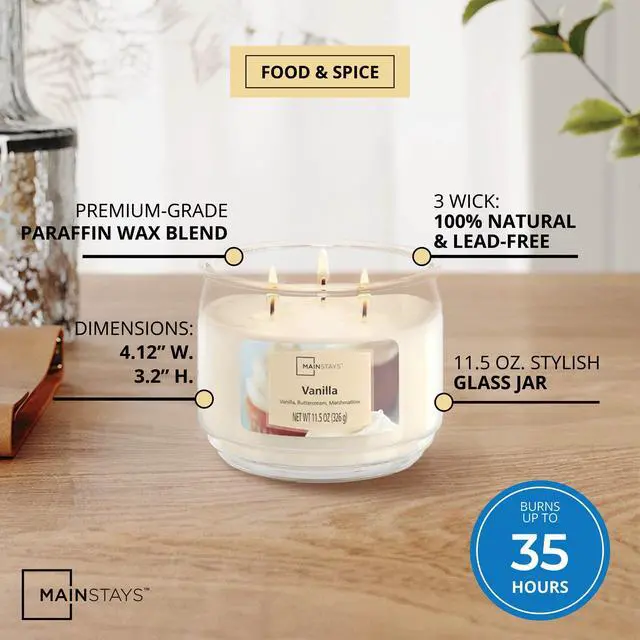 Alt view image 4 of 4 - (2 Pack) 3Wick Glass Jar Scented Candle, Warm Vanilla Fragrance, 11.5 oz, Up to 70 Hours Burn Time