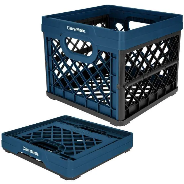 Alt view image 3 of 4 - Collapsible EcoPlastic Milk Crate, 6.6 Gal Folding Storage Bin, Ocean Navy, Recycled PP Material