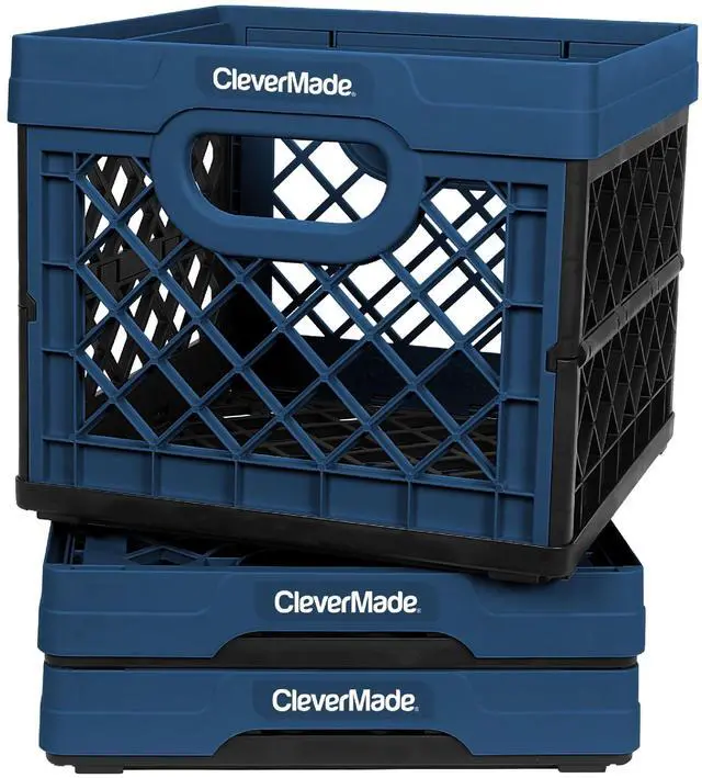 Main image of Collapsible EcoPlastic Milk Crate, 6.6 Gal Folding Storage Bin, Ocean Navy, Recycled PP Material