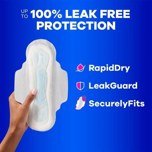 Alt view image 2 of 5 - Maxi Feminine Pads with Wings, Size 2 Long Super Absorbency, RapidDRY Leak Protection, 42Count