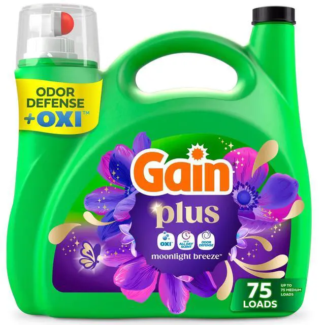 Alt view image 5 of 5 - Plus Liquid Laundry Detergent, Odor Defense + OXI, Moonlight Breeze Scent, 99 fl oz, 75 Loads