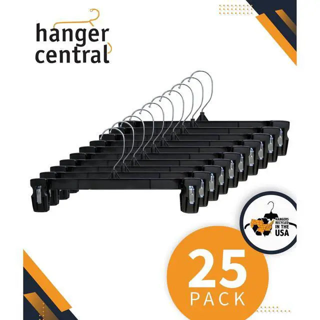 Alt view image 2 of 5 - HeavyDuty Recycled Plastic Pants & Skirt Hangers, 14 Inch, Padded Pinch Clips, Swivel Hook, 25Pack, Black