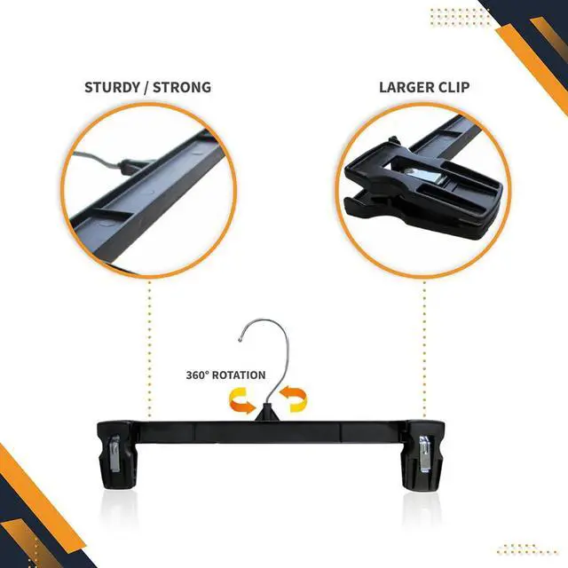 Alt view image 3 of 5 - HeavyDuty Recycled Plastic Pants & Skirt Hangers, 14 Inch, Padded Pinch Clips, Swivel Hook, 25Pack, Black