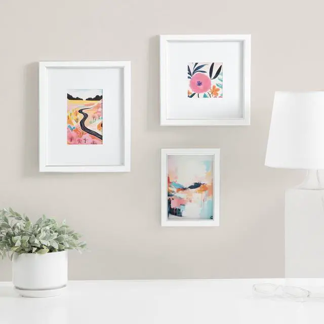 Alt view image 4 of 5 - Decorative 5×7 Picture Frame, White with Metallic Silver Trim, Tabletop & WallMount Display