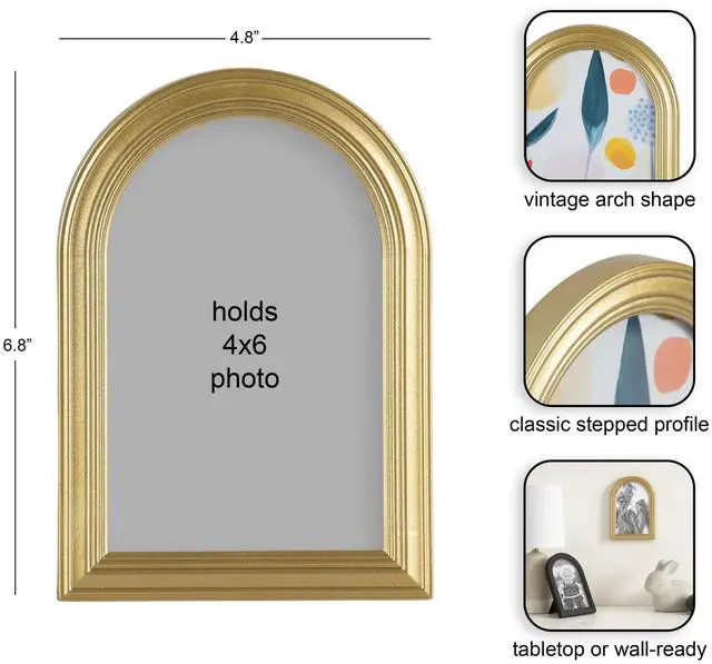 Alt view image 3 of 4 - ArchShaped Decorative Picture Frames, 4×6 Inch, Warm Gold Finish, Tabletop & Wall Mount, 3Pack