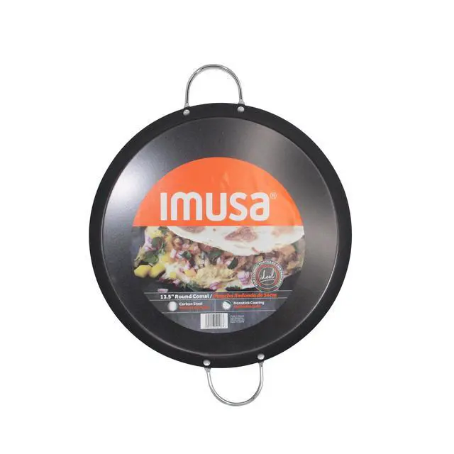 Alt view image 4 of 4 - 13.5 Inch Round CarbonSteel NonStick Comal Pan, Black, Riveted Metal Side Handles