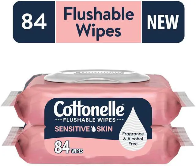 Main image of FragranceFree Flushable Wet Wipes, 2 FlipTop Packs, 42 Wipes Each, SensitiveSkin Safe