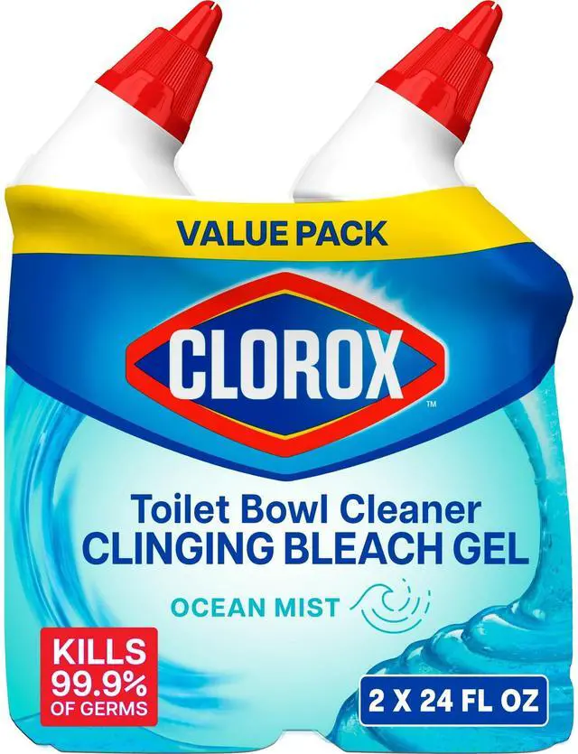 Main image of Clinging Bleach Gel Toilet Bowl Cleaner, Ocean Mist Scent, LongStay Formula, 24 fl oz, 2Pack