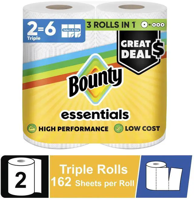 Main image of Essentials SelectASize Paper Towels, White, 2 Triple Rolls, 162 Sheets per Roll