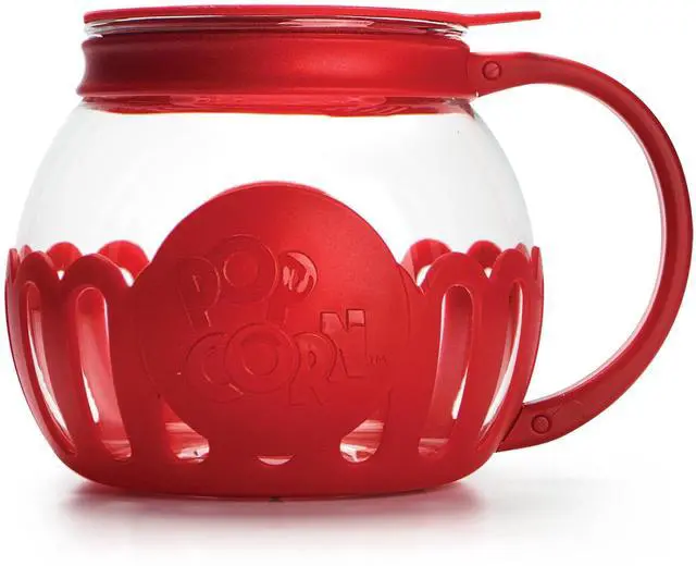 Main image of 1.5 Qt Borosilicate Glass Microwave Popcorn Maker, Red, MicroPop With DualFunction Lid