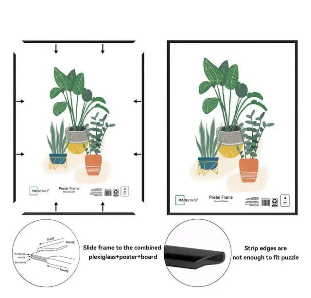 Alt view image 4 of 7 - 27 x 40 Inch Wall Picture Frame, Black FlatProfile Plastic Poster Frame, Horizontal & Vertical Mount