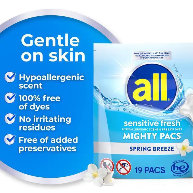 Alt view image 4 of 6 - Sensitive Fresh MIGHTY PACS Laundry Detergent Pods, Spring Breeze Scent,19Count, Hypoallergenic DyeFree
