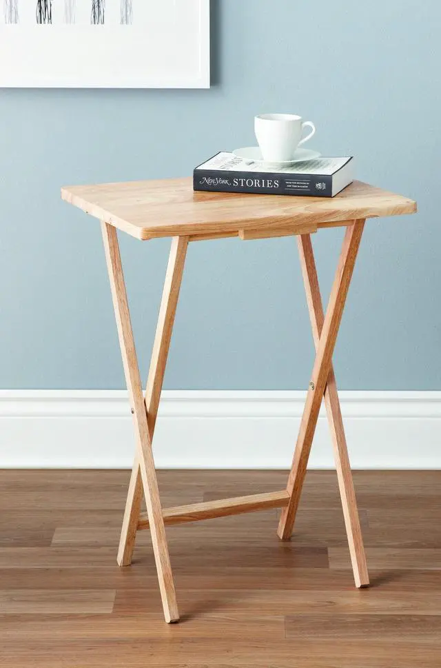 Alt view image 7 of 7 - Rubberwood Folding TV Tray Table, Natural Wood Finish, Portable Side Snack Table