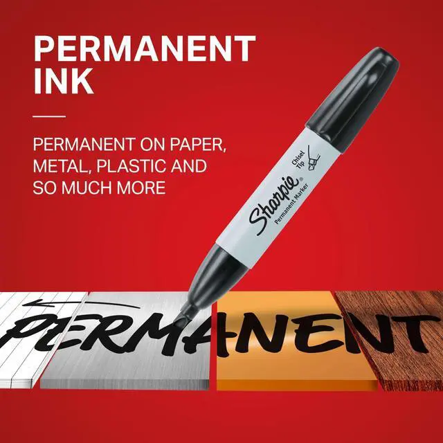 Alt view image 3 of 5 - Sharpie Permanent Markers, Chisel Tip, Black Ink, 4Count MultiSurface Marking Pens