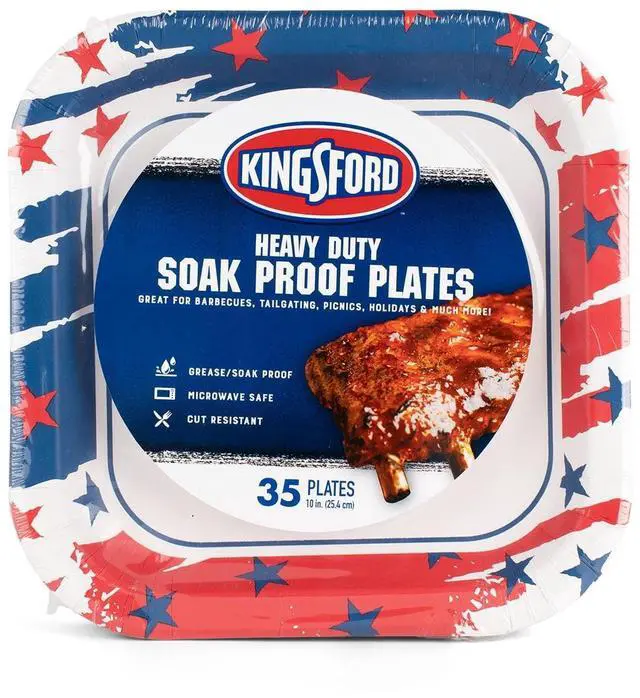 Main image of Kingsford 10" HeavyDuty SoakProof Americana Square Paper Plates, 35Count