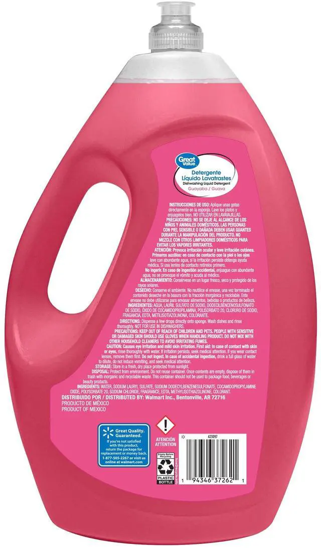 Alt view image 2 of 5 - Great Value Dish Washing Liquid Detergent, Guava Scent, Large RefillSize, 90 fl oz
