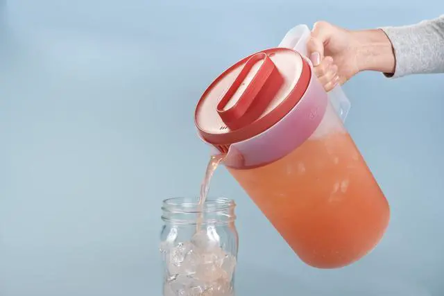 Alt view image 3 of 6 - Rubbermaid SimplyPour 1Gallon Plastic Beverage Pitcher, Clear with Red Lid