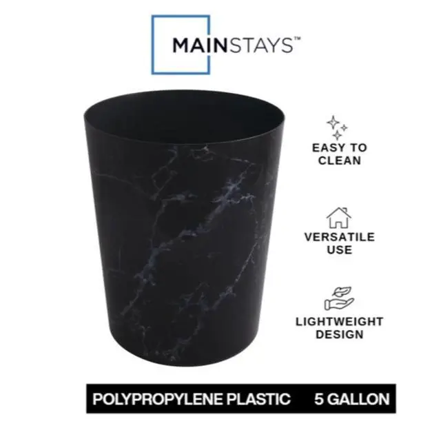 Alt view image 6 of 6 - Mainstays 5Gallon NoLid Plastic Trash Can, Black Marble Finish, Waste Bin for Bathroom & Office