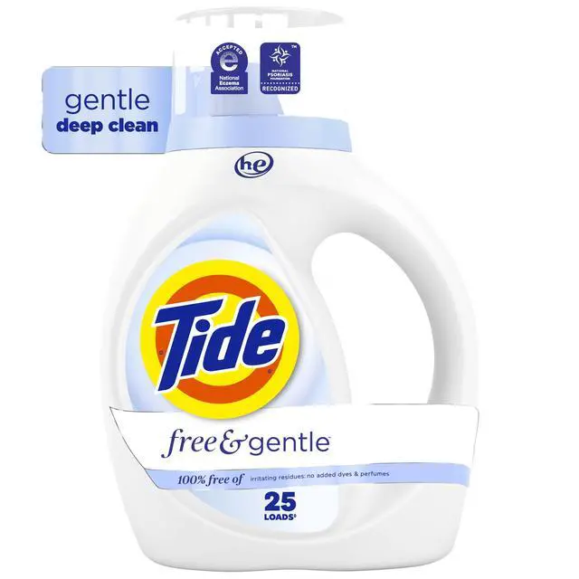 Alt view image 6 of 6 - Tide Free & Gentle Hypoallergenic Liquid Laundry Detergent, Unscented, 34 fl oz, 25 Loads