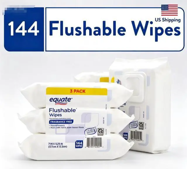 Main image of Equate FragranceFree Flushable Wet Wipes, 3Pack, 144 Total Wipes, Hypoallergenic