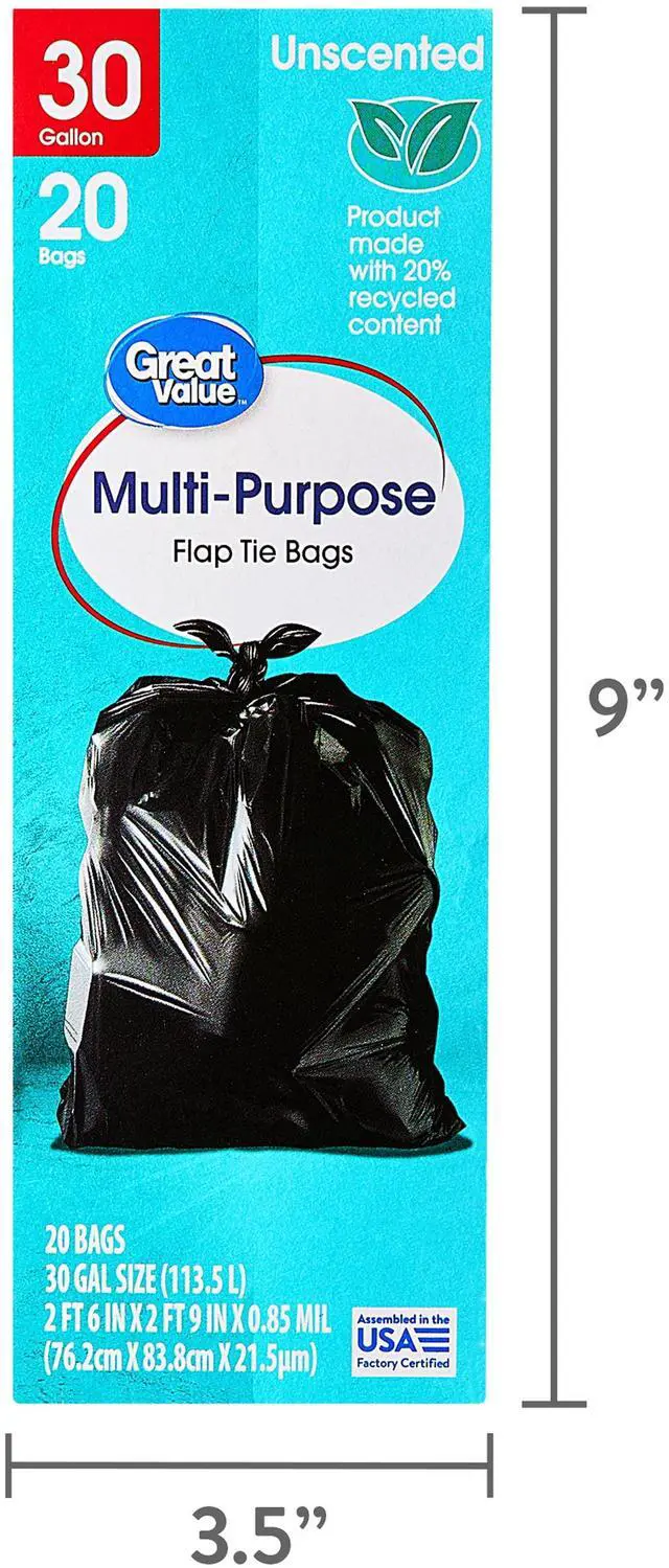 Alt view image 3 of 7 - Great Value 30Gallon FlapTie Black Trash Bags, Large HeavyDuty Garbage Bags, 20 Count