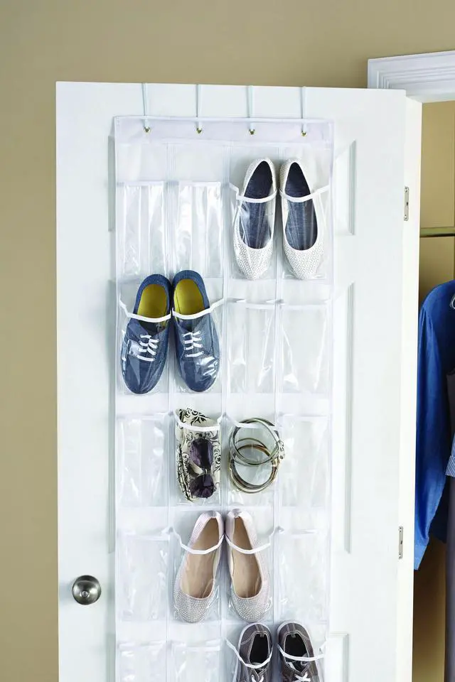 Alt view image 6 of 7 - Arctic White Hanging Shoe Storage with 24 Clear Pockets, OverDoor Shoe Holder,19×64 Inch