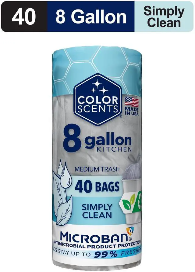 Main image of Color Scents 8Gallon Drawstring Trash Bags, Simply Clean Scent, Microban Protection, 40Count
