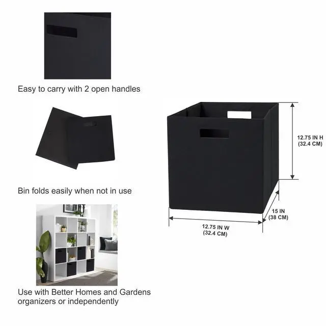 Alt view image 4 of 6 - Foldable Fabric Cube Organizer Bin, RichBlack with CutOut Handles, 10.56 Gallon