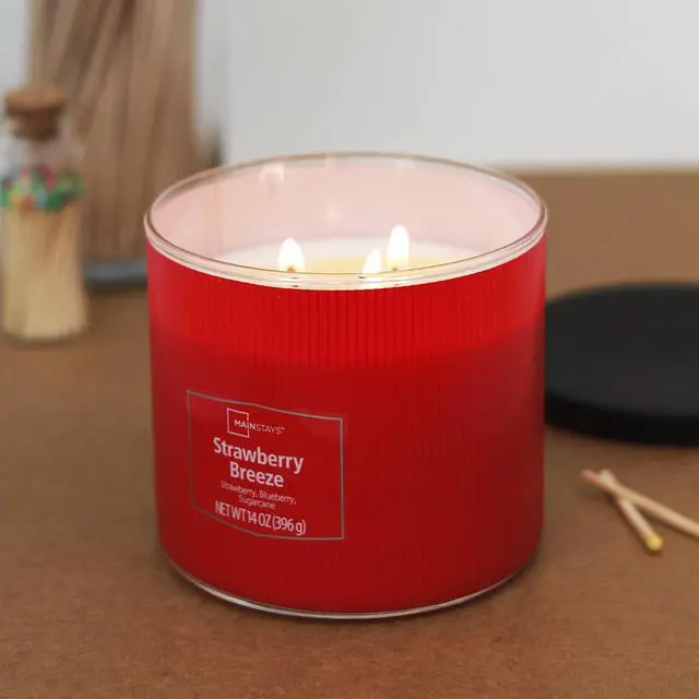 Alt view image 6 of 6 - Mainstays Textured Wrap 3Wick Jar Candle, Strawberry Breeze,14 oz