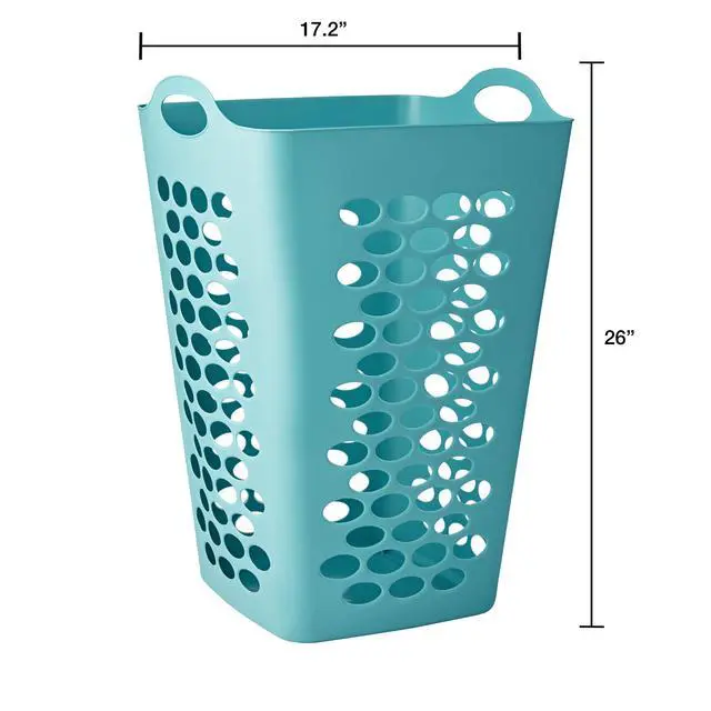 Alt view image 4 of 6 - Ventilated Flexible Plastic Laundry Basket, 2Bushel Square Hamper with Handles, Teal