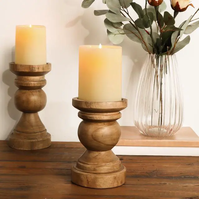 Main image of Mainstays 6" Decorative Wood Pillar Candle Holder, Natural
