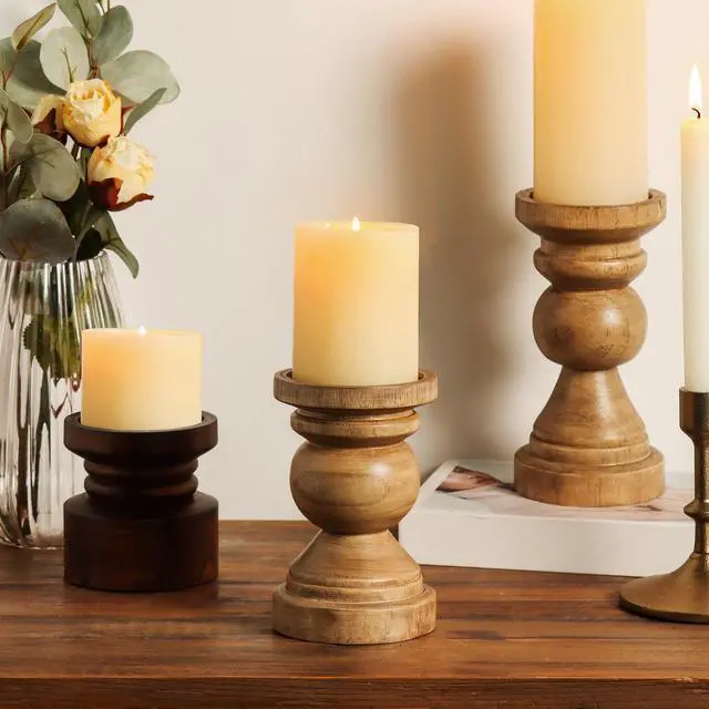 Alt view image 2 of 7 - Mainstays 6" Decorative Wood Pillar Candle Holder, Natural