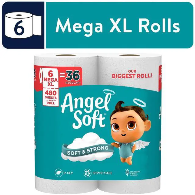 Main image of Angel Soft 2Ply Toilet Paper, 6 Mega XL Rolls, 480 Sheets Per Roll