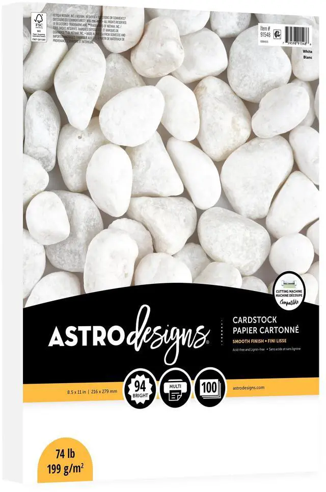 Main image of Astrodesigns White Cardstock, 8.5" x 11", 74 lb /199 GSM, 100Sheet Pack