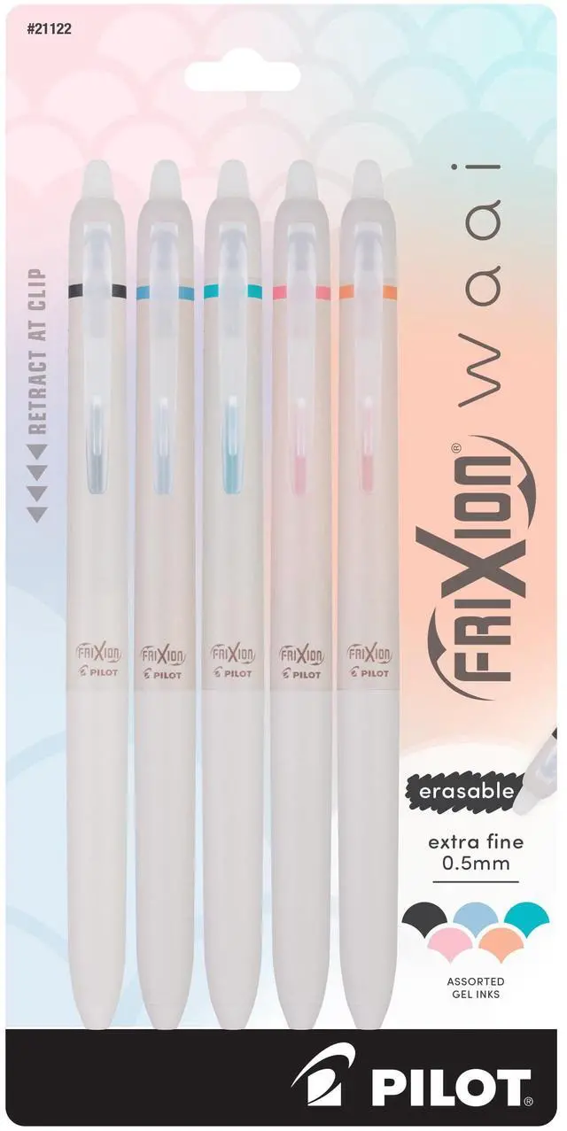 Main image of Pilot FriXion Waai Erasable Gel Ink Pens, 0.5mm ExtraFine Point, Assorted Colors, 5Count