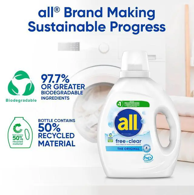 Alt view image 5 of 6 - all Free Clear Liquid Laundry Detergent, Fragrance & DyeFree, 30 oz, 24 Loads