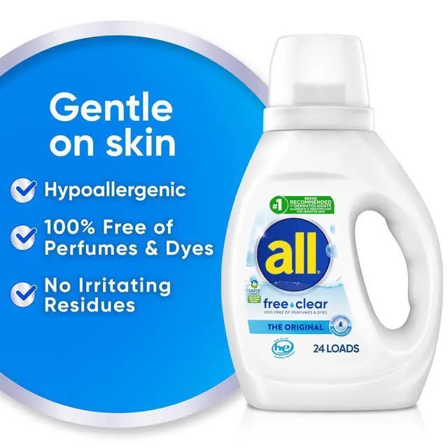 Alt view image 2 of 6 - all Free Clear Liquid Laundry Detergent, Fragrance & DyeFree, 30 oz, 24 Loads