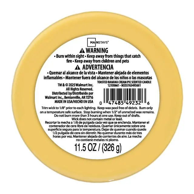 Alt view image 3 of 5 - Mainstays Toasted Banana Cream Pie 3Wick Scented Jar Candle, 11.5 oz, Up to 25 Hour Burn Time