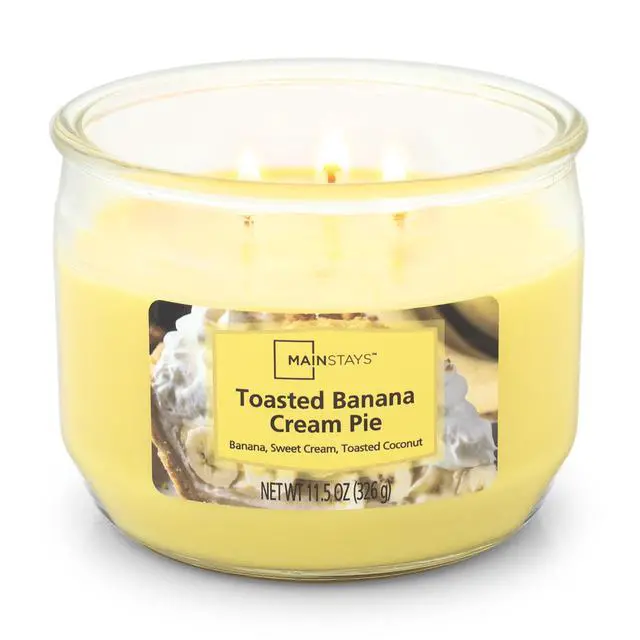 Alt view image 4 of 5 - Mainstays Toasted Banana Cream Pie 3Wick Scented Jar Candle, 11.5 oz, Up to 25 Hour Burn Time