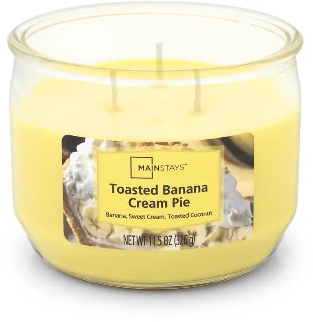 Main image of Mainstays Toasted Banana Cream Pie 3Wick Scented Jar Candle, 11.5 oz, Up to 25 Hour Burn Time