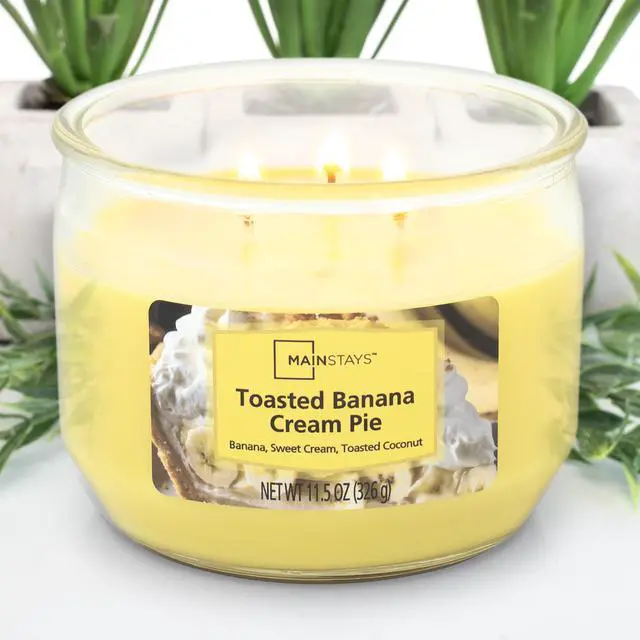 Alt view image 5 of 5 - Mainstays Toasted Banana Cream Pie 3Wick Scented Jar Candle, 11.5 oz, Up to 25 Hour Burn Time