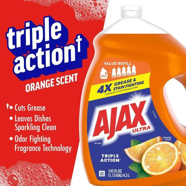 Alt view image 2 of 6 - Ajax Ultra TripleAction Liquid Dish Soap, Orange Scent, EasyFlip Cap, 145 fl oz