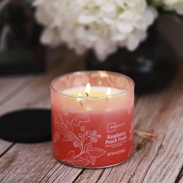 Alt view image 6 of 6 - Mainstays 3Wick Ombre Wrap Raspberry Peach Scented Jar Candle, 14 oz, Fruity Home Fragrance