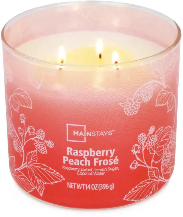 Alt view image 2 of 6 - Mainstays 3Wick Ombre Wrap Raspberry Peach Scented Jar Candle, 14 oz, Fruity Home Fragrance