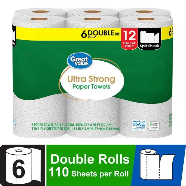 Alt view image 2 of 7 - Absorbent Household Paper Towels, 6 Double Rolls (Equivalent to 12 Regular Rolls), 660 Total Sheets