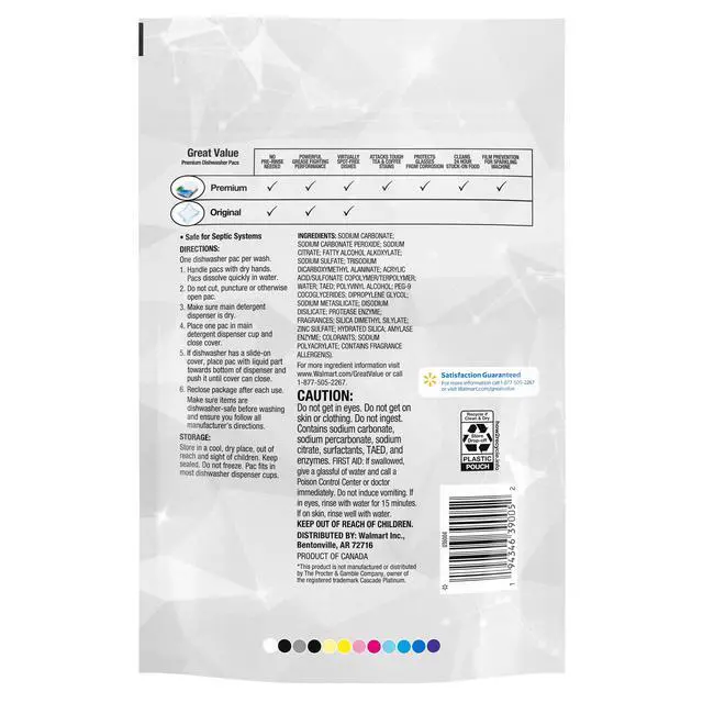 Alt view image 3 of 6 - Great Value Premium Dishwasher Pacs, Fresh Scent, 26Count, No PreRinse Needed