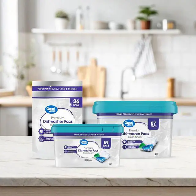 Alt view image 6 of 6 - Great Value Premium Dishwasher Pacs, Fresh Scent, 26Count, No PreRinse Needed