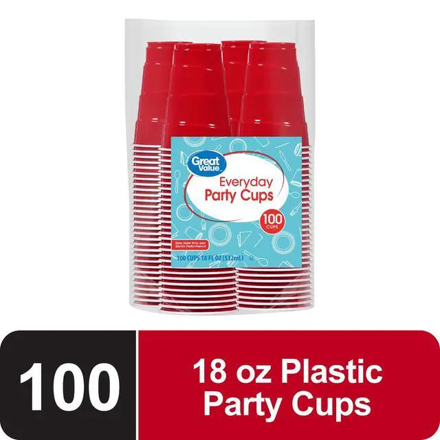 Alt view image 5 of 5 - Great Value Red Disposable Plastic Party Cups, 18 oz, 100Count