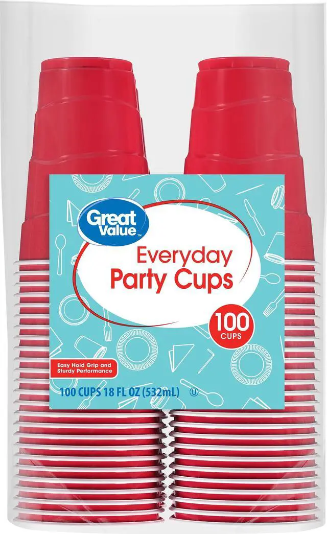 Main image of Great Value Red Disposable Plastic Party Cups, 18 oz, 100Count
