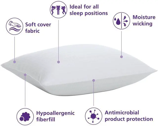 Alt view image 3 of 7 - (2 Pack) Mainstays Comfort Complete Bed Pillow, Standard/Queen, White, Antimicrobial, AllPosition Support